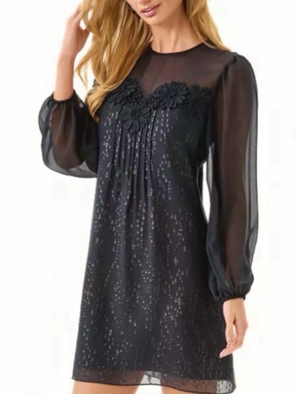 NWT Lilly Pulitzer L/S Gail Silk Dress Noir Fish Clip Chiffon Lined Size 12 NEW